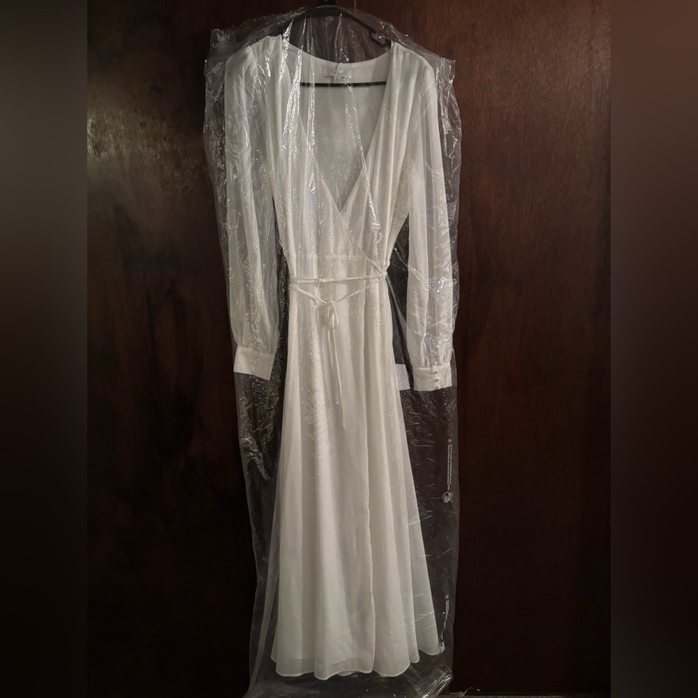 Lulu's Classic White V-Neck Wrap Dress - Picture 2 of 5